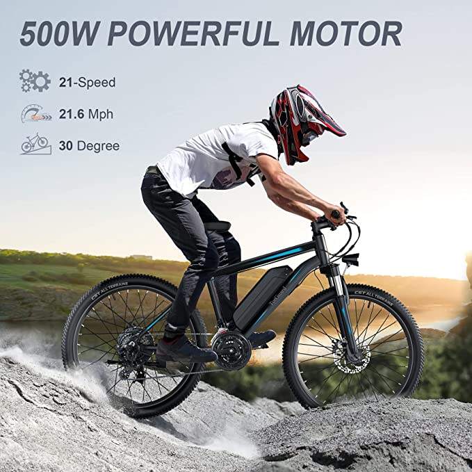 27.5'' E-Bikes with 500W Motor, 21.6MPH Mountain Bike with Lockable Suspension Fork, Removable Battery, Professional 21 Speed Gears Bicycle