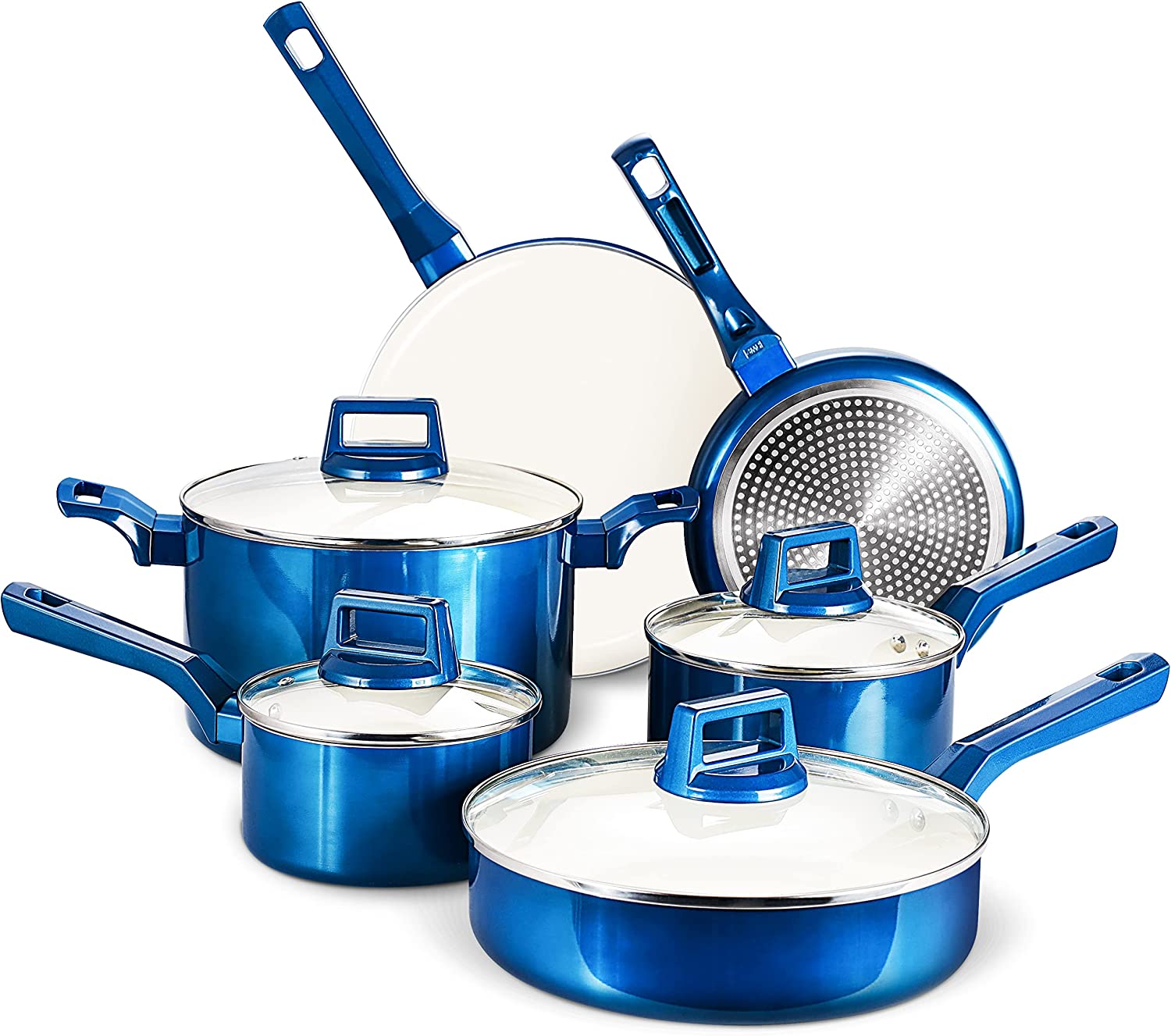 10 Pcs Pots and Pans Sets. Nonstick Cookware Set. Induction Pan Set. Chemical-Free Kitchen Sets. Saucepan. Saute Pan with Lid. Frying Pan. Red
