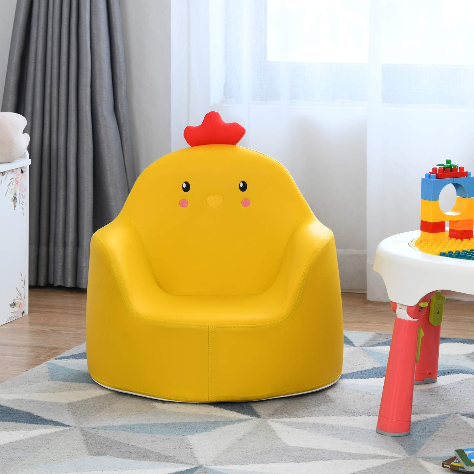 Sofá infantil, poltrona de desenho animado com espuma integrada e superfície de PU, assento de cadeira estofado para crianças